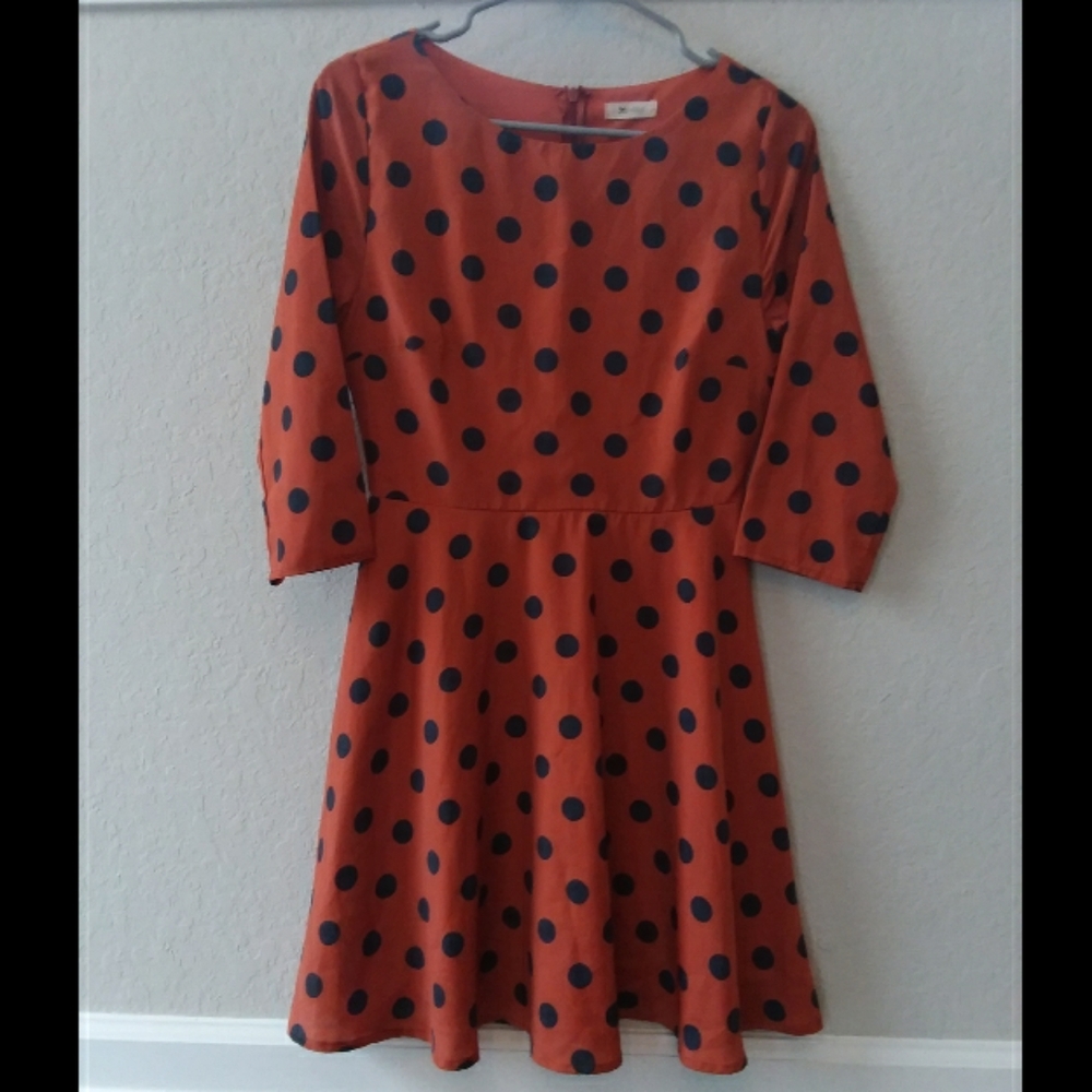 Everly Polka Dot Pumpkin Colored Dress